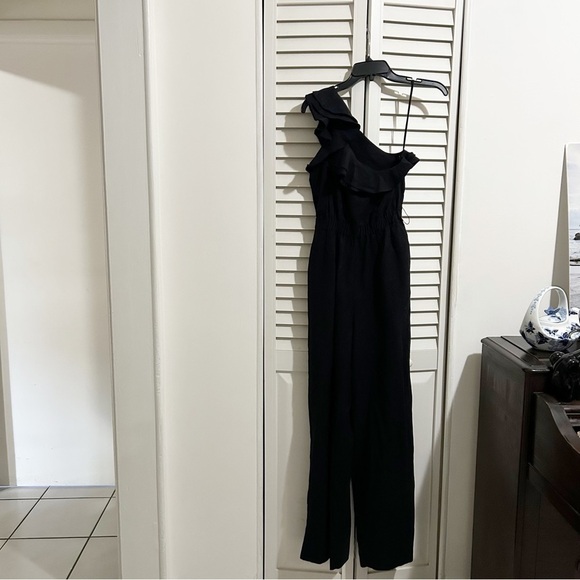 Ulla Johnson Demi Black Ruffle Twill One Shoulder Jumpsuit Size 0 Missing Belt - Picture 4 of 11